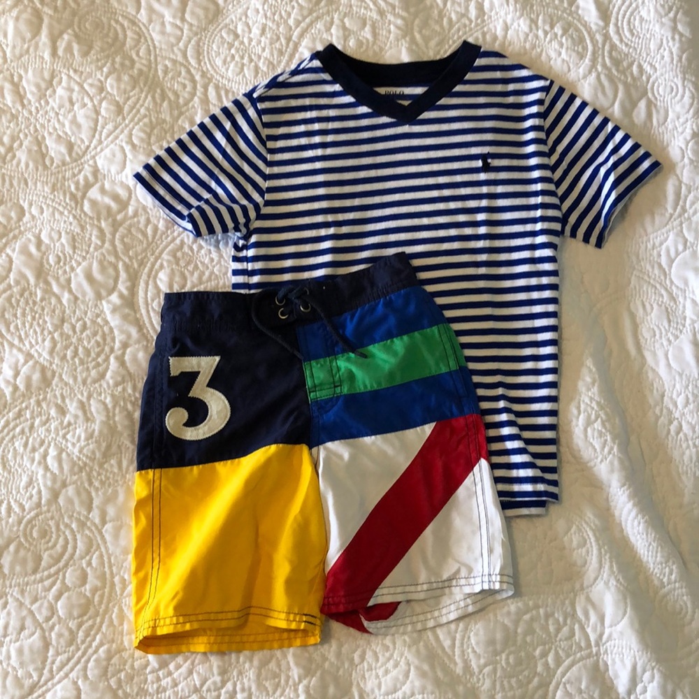 Boys Ralph Lauren Striped Top and Swim Trunks
